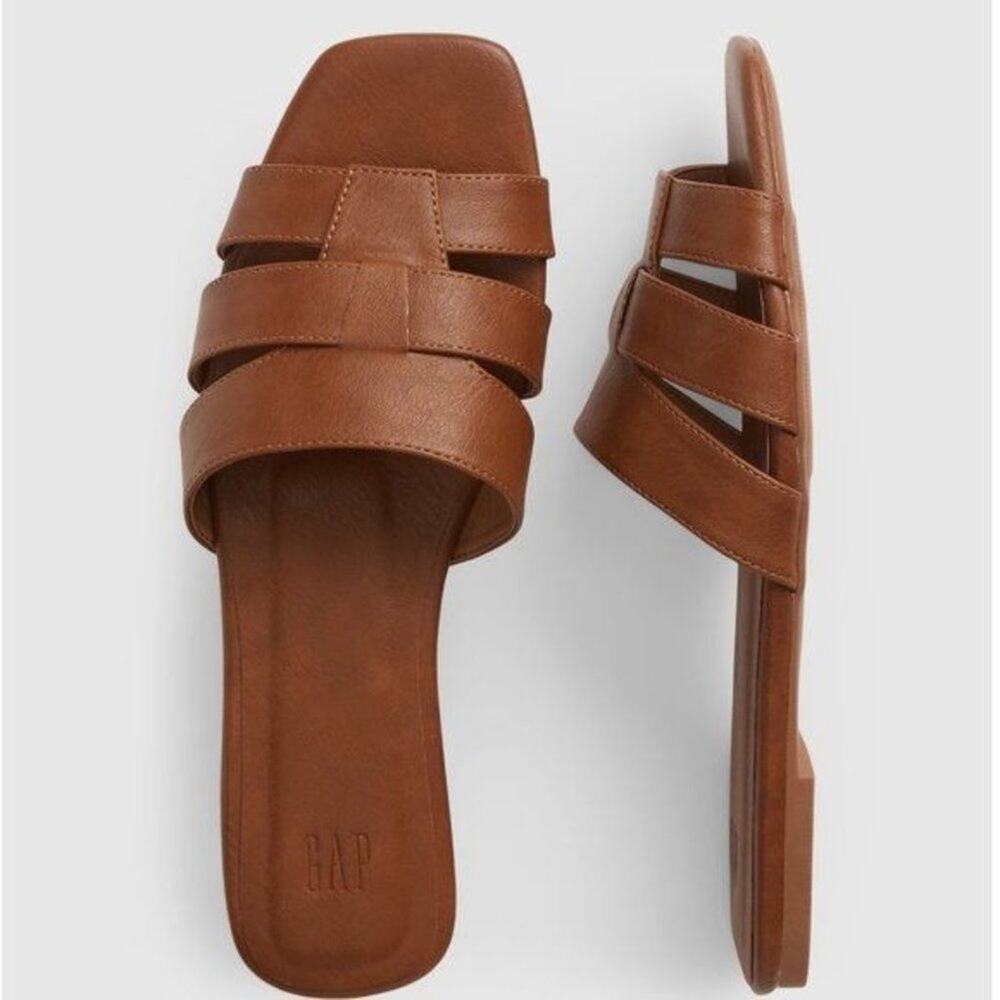 GAP Faux-Leather Sandals Women's Size 11 NEW with Tags Smooth Slide Slip On Cut